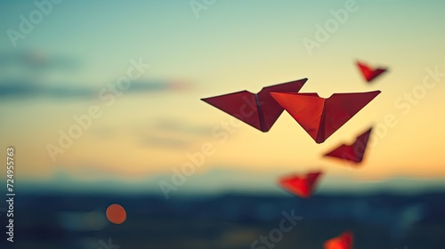 Paper airplane Love note. A magical scene with a paper airplane carrying a love note floating in the air symbolizing a message of love.