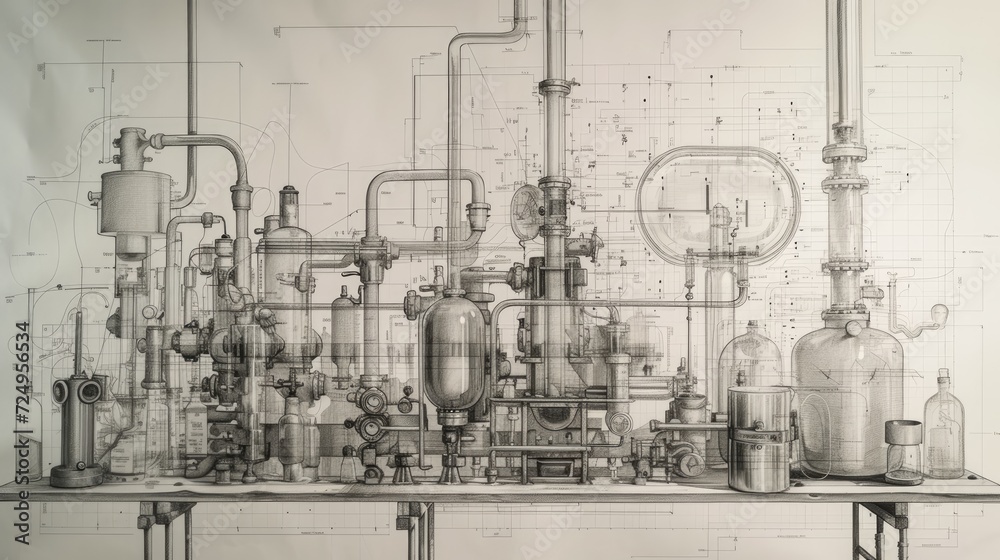 Industrial Sketch Drawings Showcasing Machine Design Concepts Stock 