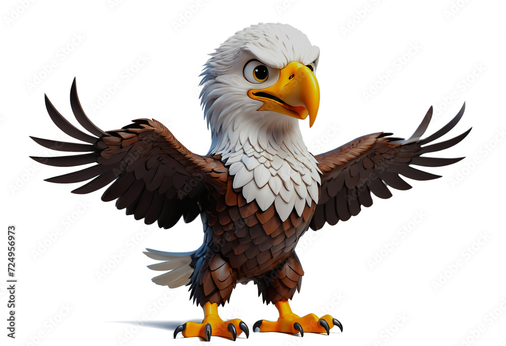 3D cartoon Bald Eagle on white background. Generative AI 3D cartoon Bald Eagle on white background. Generative AI