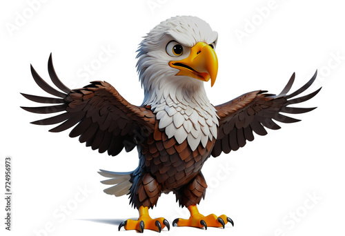 3D cartoon Bald Eagle on white background. Generative AI