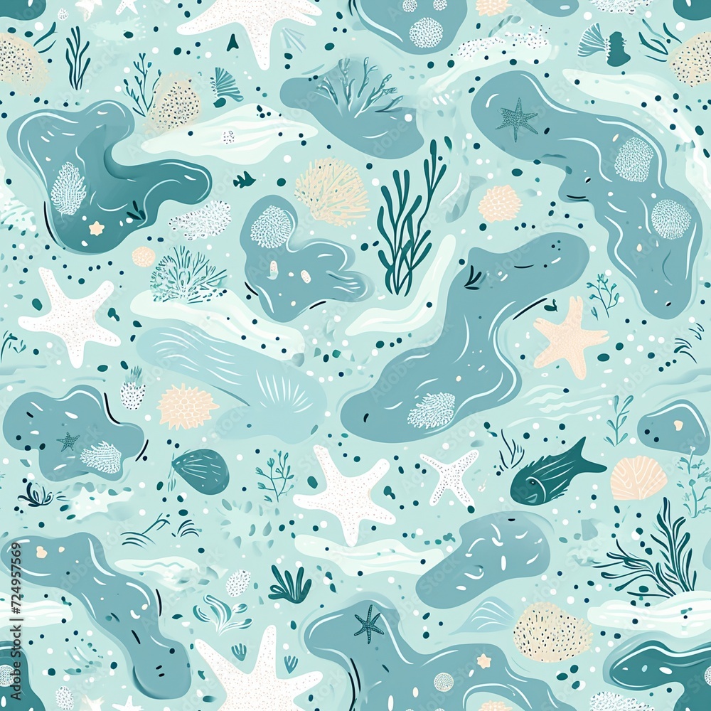 Seamless Pattern With Seashells And Starfishes