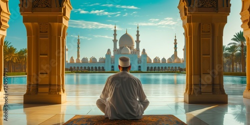 Muslim imam looking at beautiful mosque