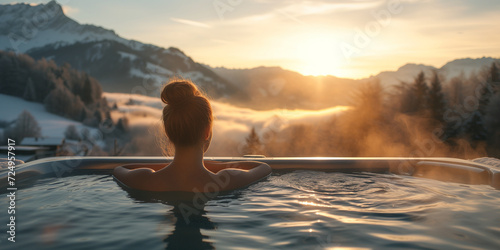 young woman relaxing in hot tub