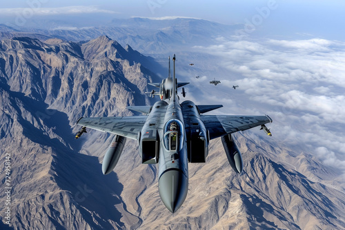 Military F16 fighter jet close up soaring through the air