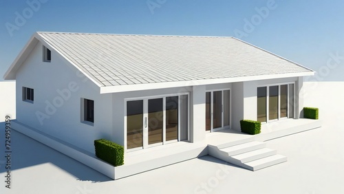 3d house model rendering on white background  Clean and precise 3D illustration modern cozy house. Concept for real estate or property.