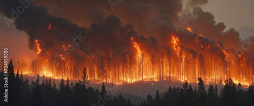 Forest fire with trees on fire. Generative AI  © SR07XC3