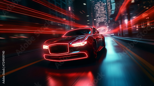 Futuristic Thrills Cinematic Shot of a Supercar in a Cyber City, Speeding Through Cyber Space