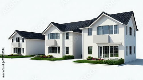 3d house model rendering on white background, Clean and precise 3D illustration modern cozy house. Concept for real estate or property.