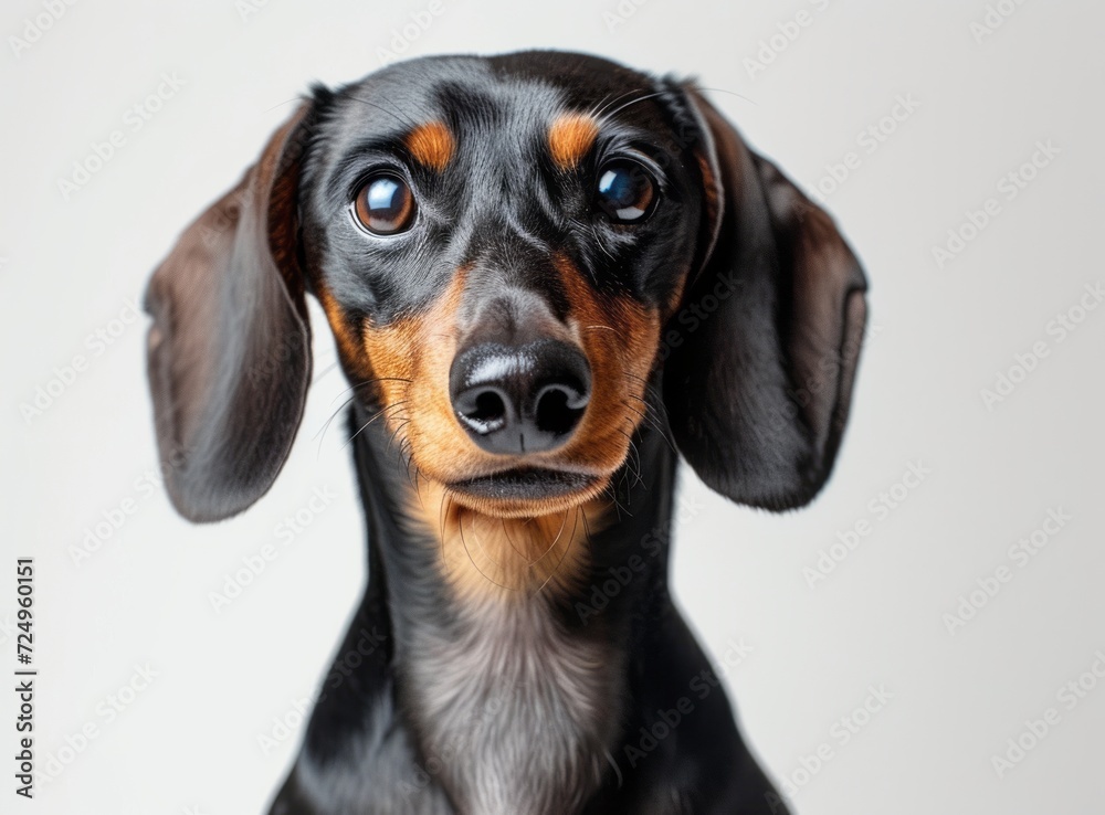 The head of a Dachshund dog, focusing on the ears and neck. Dog isolated on a white background.