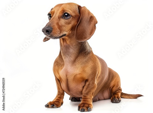 Cute dachshund dog sitting isolated on a white background.