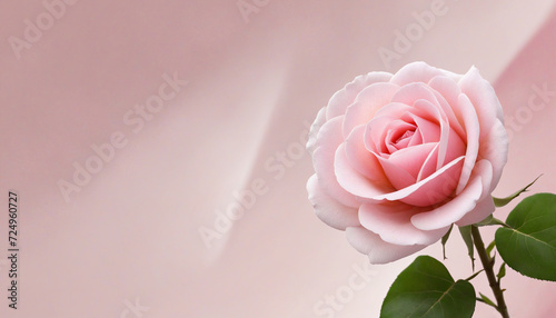 a horizontal banner featuring a pink rose against a blurred background  with copy space