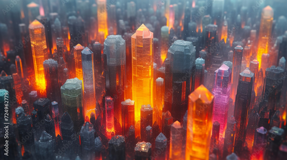 Fototapeta premium City of Shadows: Abstract Polygonal Buildings in Black Crystals