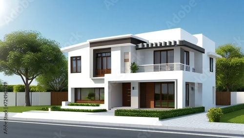 3d house model rendering on white background, Clean and precise 3D illustration modern cozy house. Concept for real estate or property.