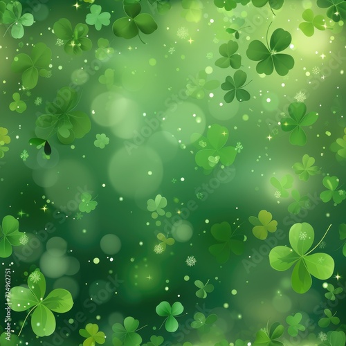 Green clover background  sun shining  sun rays. St. Patrick s Day Symbol