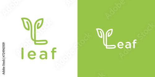 Logo template design for the initial L with a combination of green leaves for the Leaf logo. Leaf logo design photo