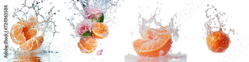 Tangerine Falling Into The Water Forming A Splash Realistic Look Hyperrealistic Highly Detailed Isolated On Transparent Background Png File