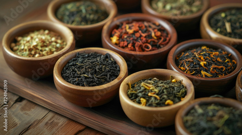 Variety of Loose Tea Leaves Arranged in Bowl