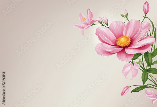Beautiful flower illustration with empty space in the corner. Botanical art. Generative AI