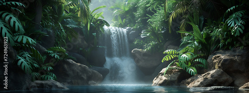 waterfall waterfall and stone pool in tropical 3d rdf photo