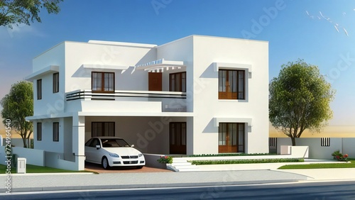 3d house model rendering on white background, Clean and precise 3D illustration modern cozy house. Concept for real estate or property.