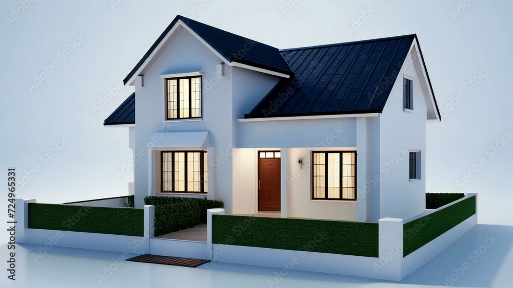 3d render of a house with a roof. 3d house model rendering on white background, Clean and precise illustration modern cozy house. Concept for real estate or property. 3d render of a house with a roof. 3d house model rendering on white background, Clean and precise illustration modern cozy house. Concept for real estate or property.
