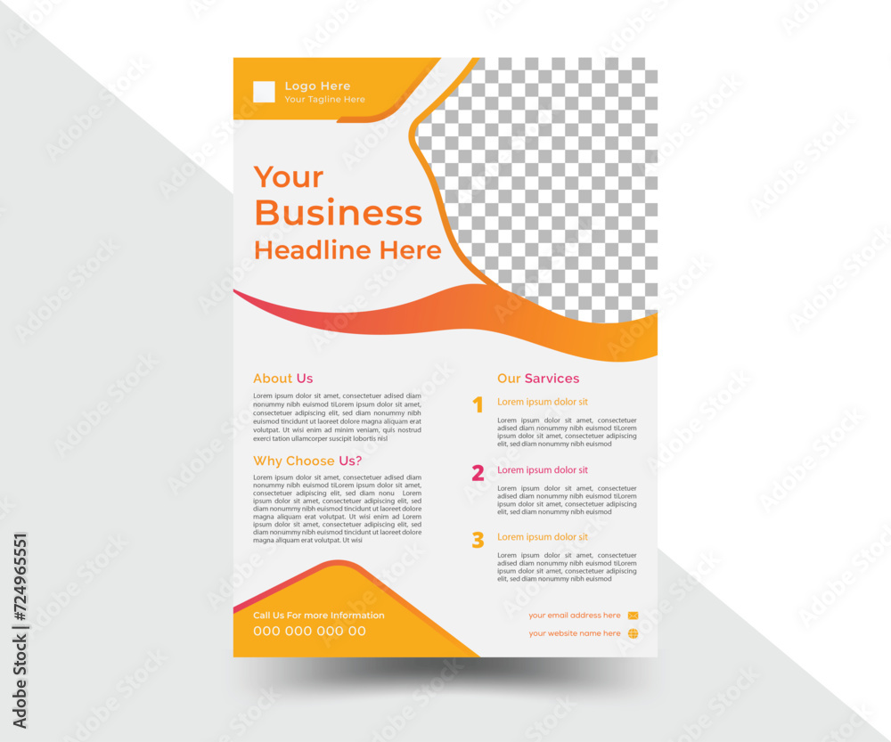 Modern style simple corporate business flyer layout template in vector illustration A4 size with natural elements and space for photo background... 