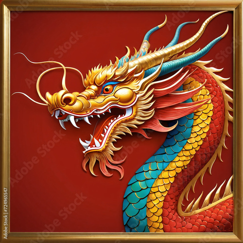 Traditional Chinese New Year Framed Golden Dragon Red Background Lunar New Year