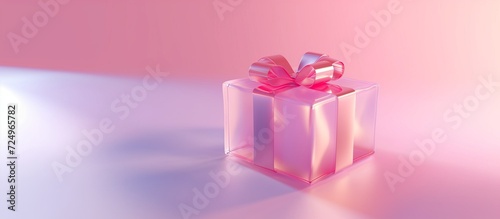 Transparent glass gift box on pink background.