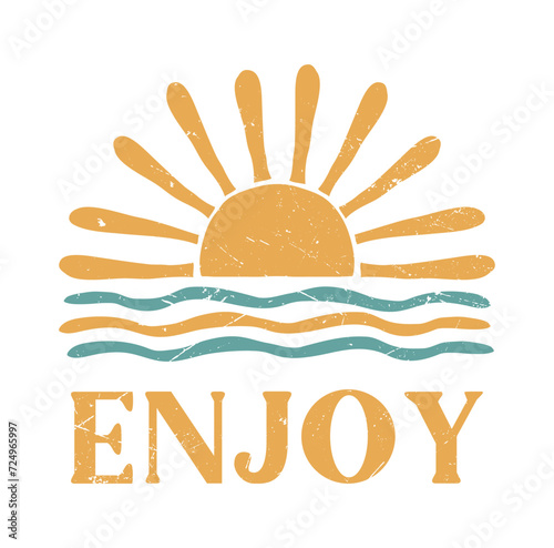 abstract summer landscape, sea, sun, waves. Paradise vacation in nature, the ocean in a minimalist retro style. hand drawn poster, banner, background. for print, wall art. art vector illustration.