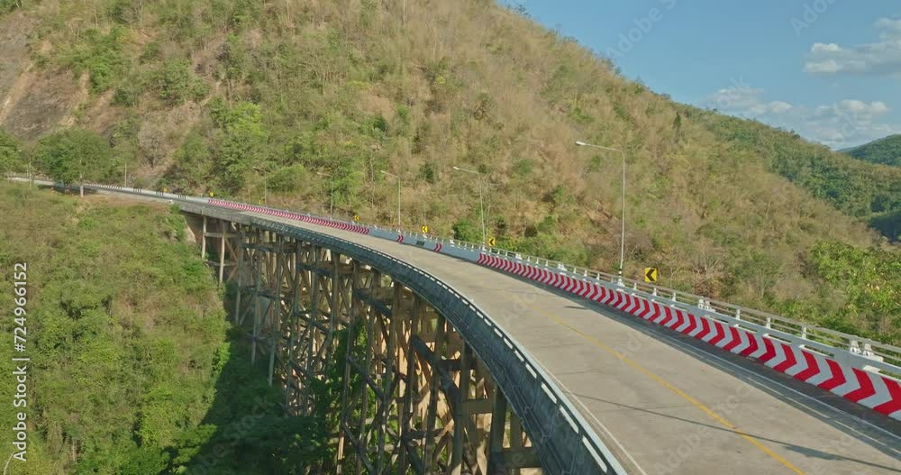 .Aerial view from flying drone Huai Tong Bridge is the highest bridge in Thailand, .the bridge that connects Between the northeastern and northern regions..The bridge is in perfect nature .Aerial view from flying drone Huai Tong Bridge is the highest bridge in Thailand, .the bridge that connects Between the northeastern and northern regions..The bridge is in perfect nature