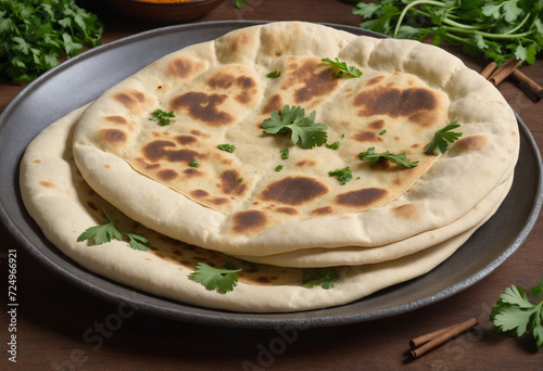 Delicious Indian Flatbread with Parsley and Spices on a Plate