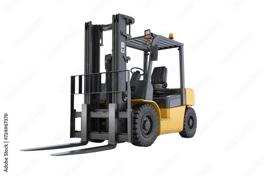 Forklift for working in warehouse isolated on white. Electric loader for loading goods