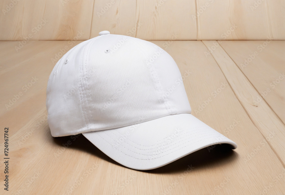 White Hat on Wooden Surface with Space for Text White Hat on Wooden Surface with Space for Text