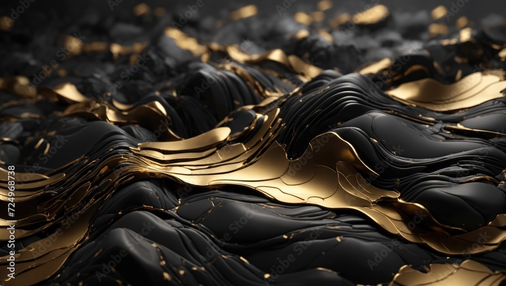 Fototapeta premium luxury gold and black layers texture, rock, dark abstract, illustration premium background, high quality
