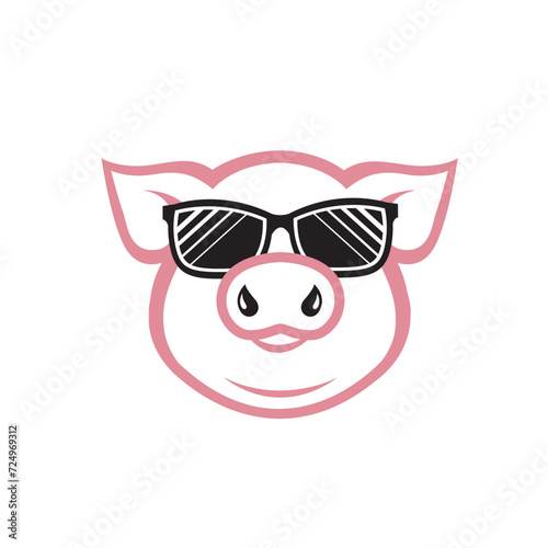 illustration of pig with glasses isolated on white background