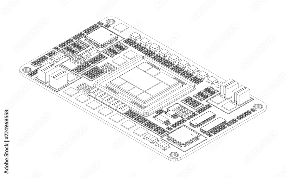 An illustration of the components of a basic computer.computer technology in the workplace, isometric