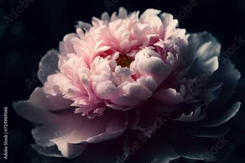 Pink peony bud on a dark background. Flower closeup