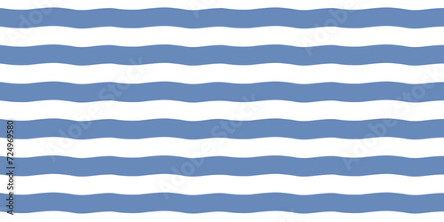 Wavy stripes, sea waves seamless vector pattern, border template. Hand drawn uneven, wriggling doodle winding streaks background. Striped abstract template. Blue undulating bars on white backdrop. photo