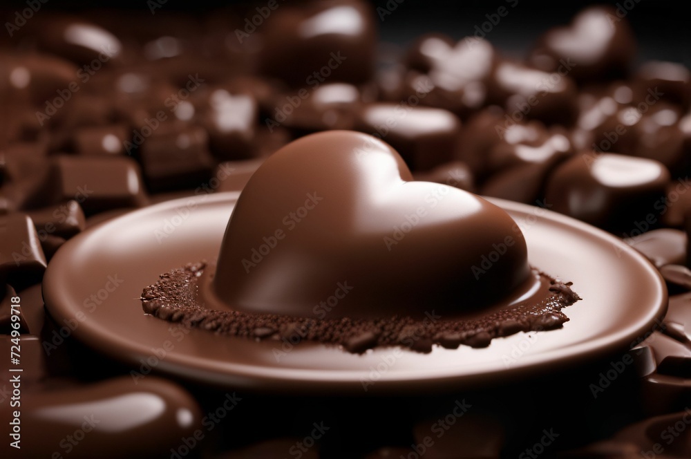 Fototapeta premium Heart shaped chocolate cake for Valentine's Day on a dark background