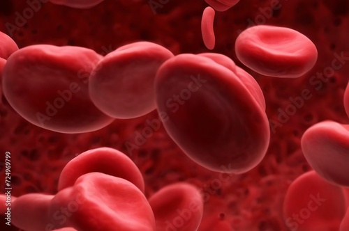 Red blood cells circulating in the blood vessels. Closeup of erythrocytes in a macro. Red blood cells in the body