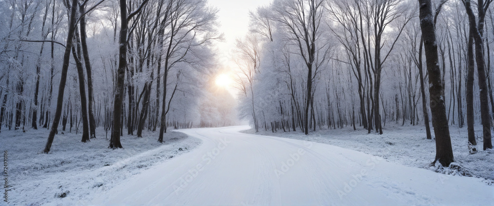 Naklejka premium Scenic Snowy Forest Pathway