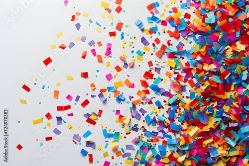 multi color confetti background on an empty white background, in the style of poster, gutai, spatial, energetic, spectacular backdrops, high detailed