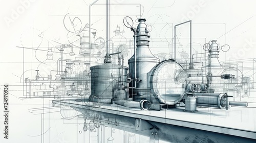 Sketches illustrating innovative designs for industrial machinery. photo