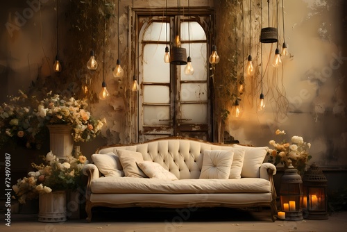 Nostalgic beauty in a vintage-inspired setting with soft, sepia-toned lighting