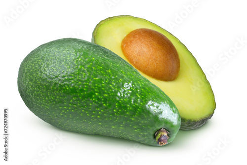 Avocado on isolated white background. Whole and cut