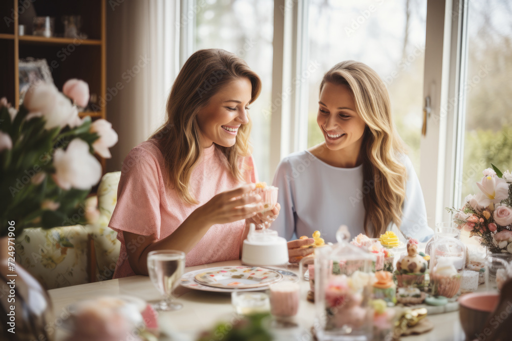 two women friends celebrating Easter. ai generated
