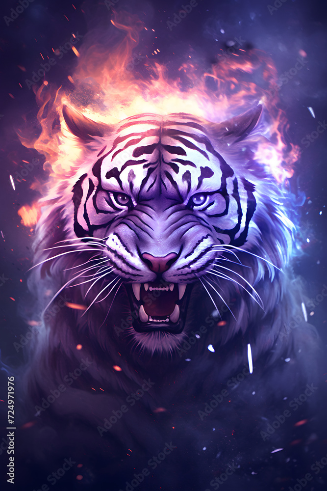 an intense head of tiger in a digital art illustration an intense head of tiger in a digital art illustration