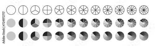 Segments circle collection. Infographic charts from 1 to 12 segments. Pie chart templates. PNG