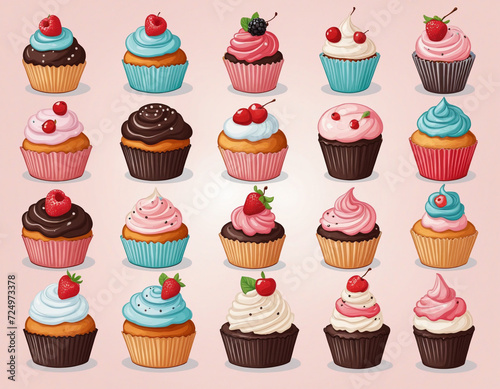 Cupcakes  Cakes  Muffins Vector Illustration