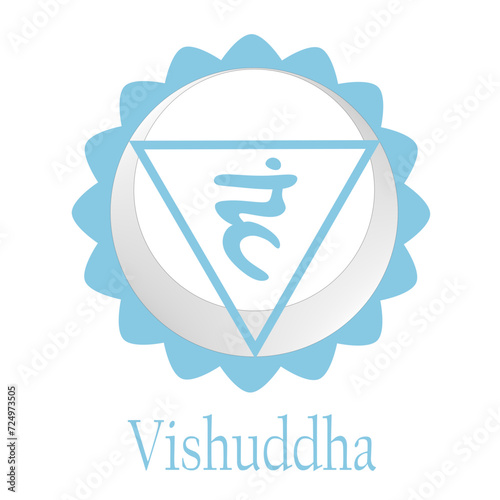 Icon of the fifth chakra, Vishuddha with a blue lotus flower with sixteen petals, a crescent and a white circle. photo